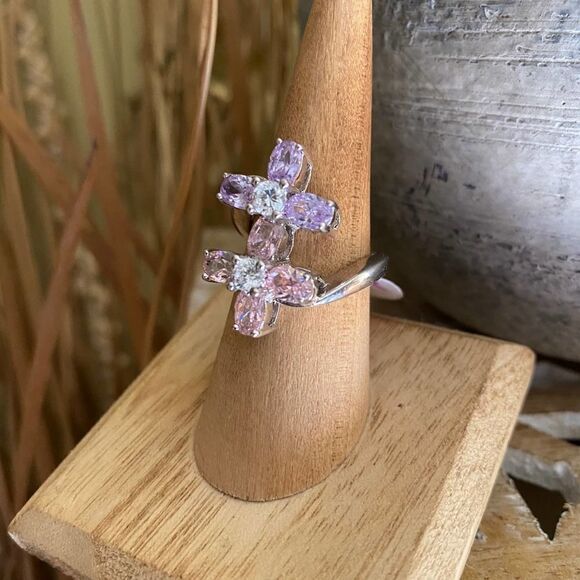 Double Flower Cz Heavy Sterling Silver Ring 2009 Era - Picture 10 of 11